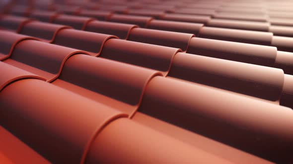 Endless animation of the red ceramic roof tiles. Exterior. Closeup. Loopable. HD
