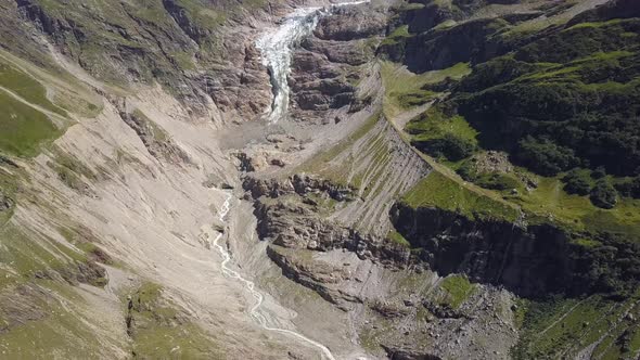 Aerial view of a glacial valley in the turistic region of Grindelwald in the Swiss alps