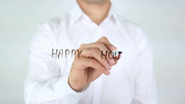 Happy Hour Businessman Writing on Glass