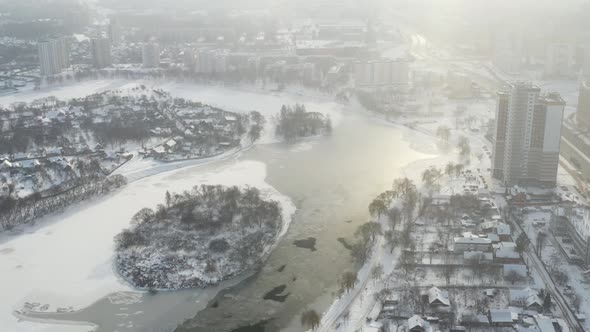 Winter River Svisloch in the Center of Minsk