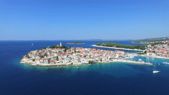 Aerial view of old dalmatian town of Primosten, Croatia