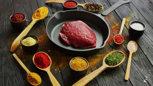 Spices Around Raw Meat