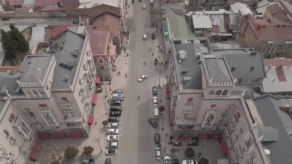 Tbilisi, Georgia - May 5 2021: Aerial view of Aghmashenebeli avenue