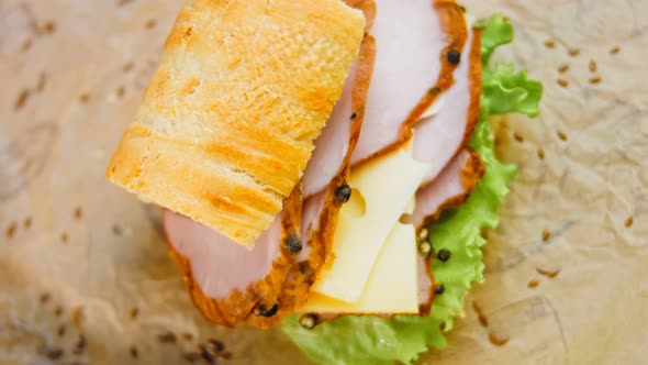 Sandwich with French Baguette Cheese Lettuce and Sausage