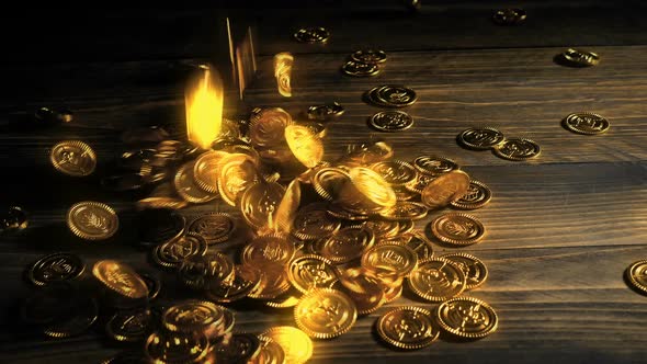 Glowing Gold Coins Pour Onto Table