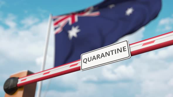 Open Boom Gate with QUARANTINE Sign at the Australian Flag