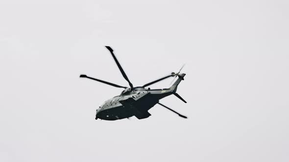 Agustawestland Aw101 Helicopter Flying In Grey Sky