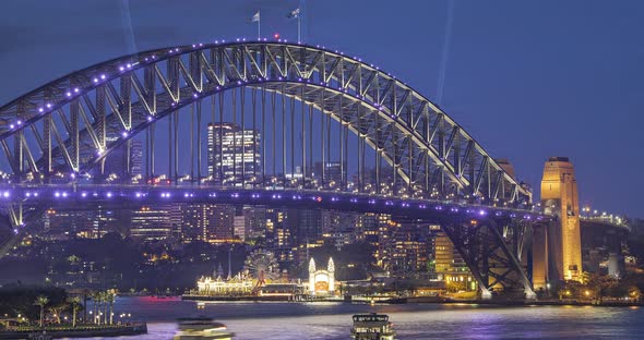 Hyperlapse shot from day to night of Sydney Harbour Bridge, Australia