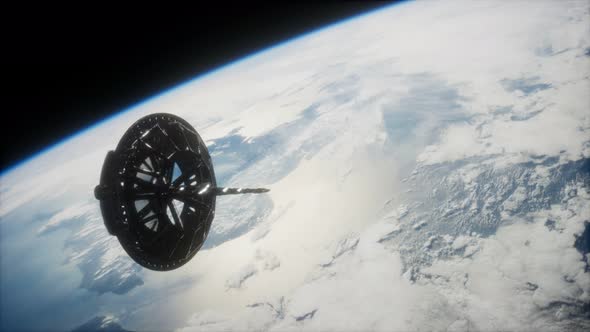 Futuristic Space Satellite Orbiting the Earth