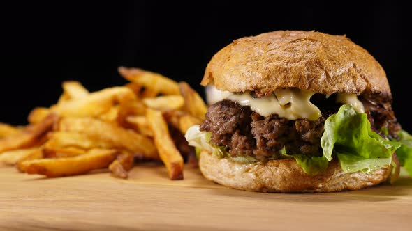 Typical American Fast Food  Hamburger with Fries