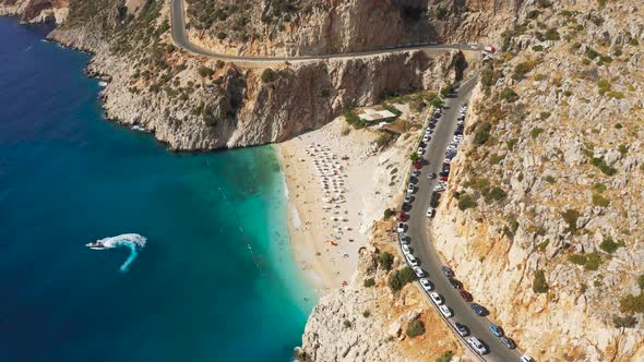 The Road Runs Along the Coast and the Famous White Sand Kaputas Beach and Azure Mediterranean Sea in