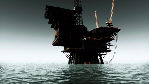 Old Abandoned Sea Rusty Drilling Platform