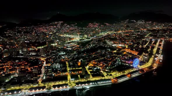 Night scape of downtown district of Rio de Janeiro Brazil.