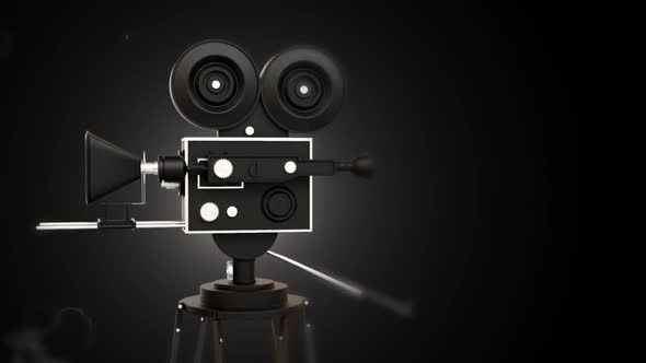 Movie Camera With A Background In Black 