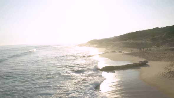 Sunset Beautiful Beach View with Waves Aerial Drone View