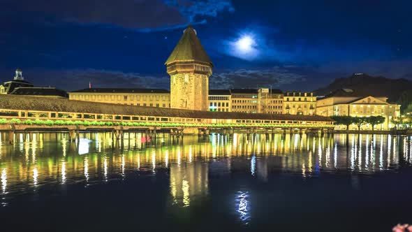 Lucerne Chapel Bridge Night TIMELAPSE