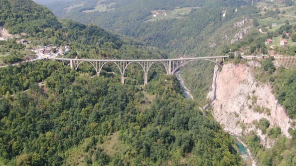The Djurdjevic Bridge in Montenegro over the canyon of Tara River, aerial view