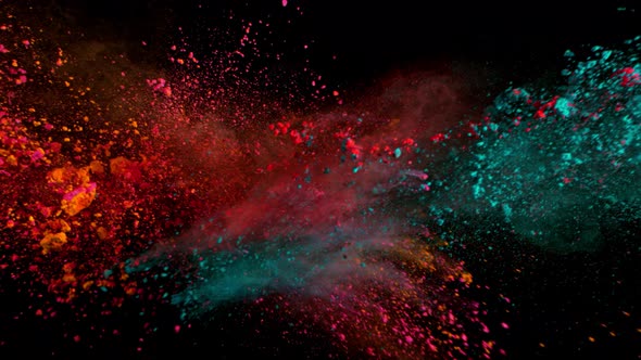 Super Slowmotion Shot of Color Powder Explosion Isolated on Black Background at 1000Fps