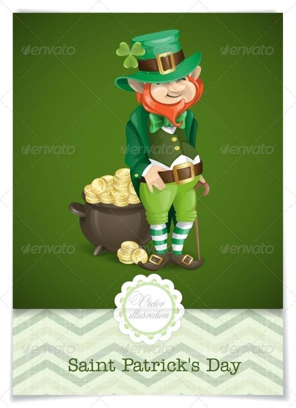 St. Patrick's Day. Leprechaun With Pot Of Gold.
