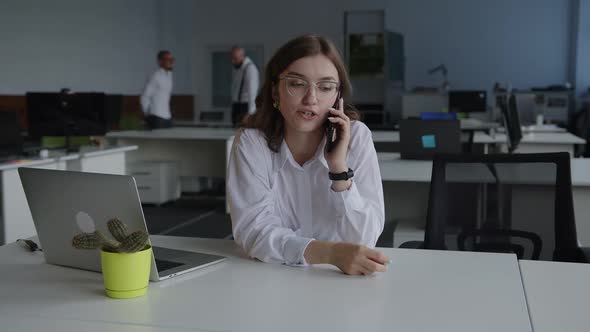 Girl Talks on the Telephone Smiled Face