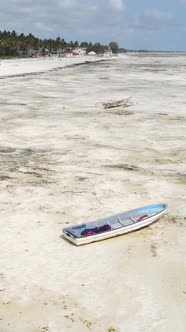 Vertical Video of Low Tide in the Ocean Near the Coast of Zanzibar Tanzania