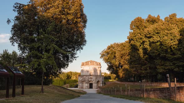 Sunset on the mausoleum of Theodoric in Ravenna. Timelapse 4K