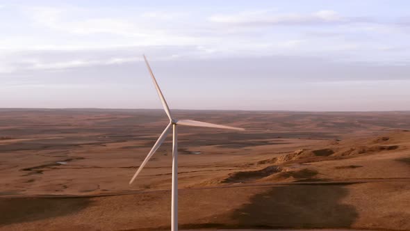 Aerial shots of a wind farm near Calhan in Colorado around sunset