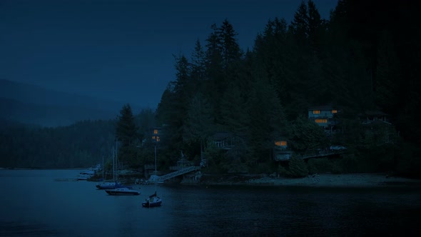 Houses By The Bay In The Evening