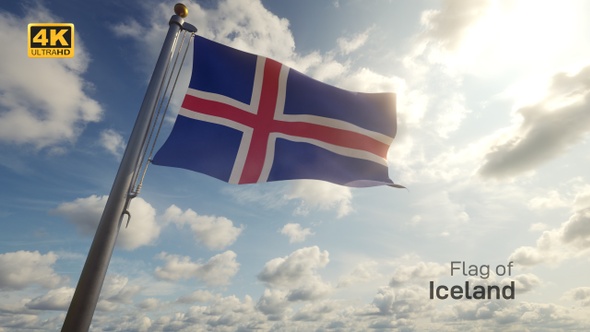Iceland Flag on a Flagpole - 4K