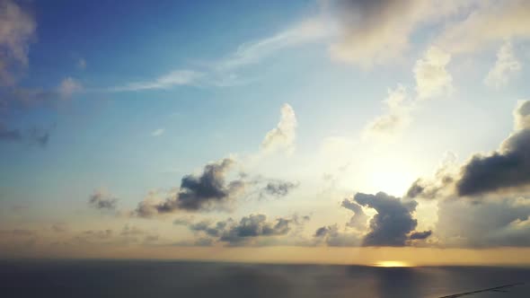 Aerial flying over landscape of marine sea view beach time by aqua blue ocean with white sand backgr