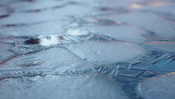 Close up of frozen water surface. thin Ice layer  textures