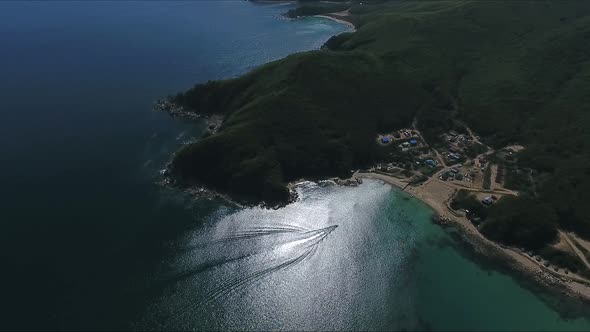 Aerial Shot of Exotic Tropical Ocean Coast on Sunny Day