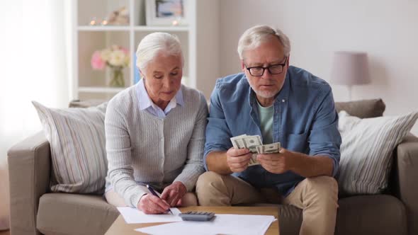 Senior Couple with Money and Bills at Home 27