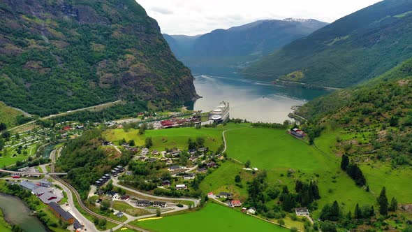 Aurlandsfjord Town Of Flam at Dawn.