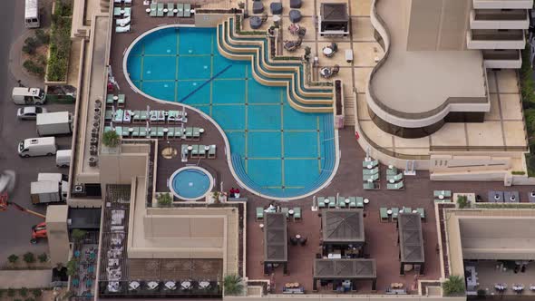 Rooftop Swimming Pool in Dubai Marina Aerial Timelapse