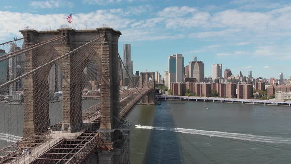 American Flag Stock Video Footage - The Brooklyn Bridge In New York