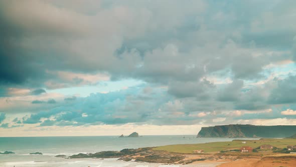 Asturias Coast and Cape Penas, Spain. Timelapse