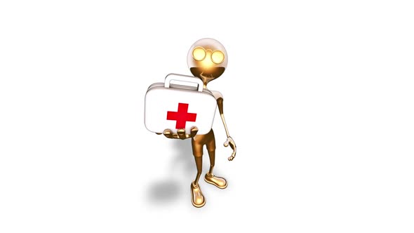 Gold Man Cartoon Show Medicine  3D Looped on White