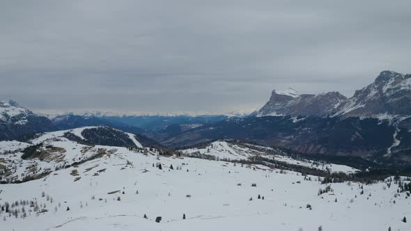 Aerial, Beautiful View On Snowy Dolomites Mountains