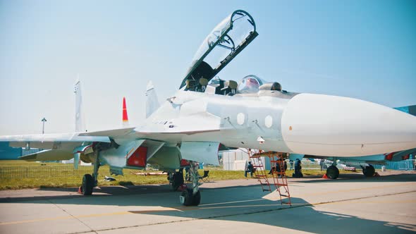 A Reactive Jet Fighter with Opened Transparent Cabin