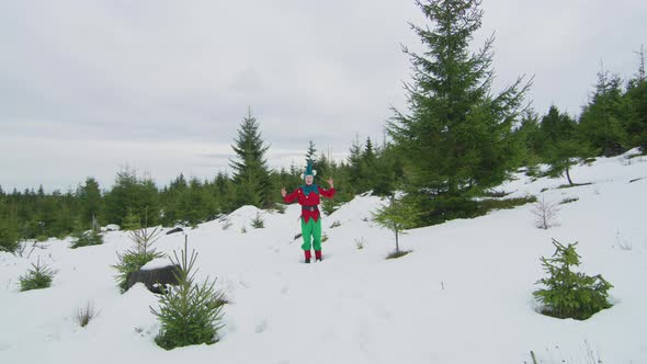 Elf jumping in the woods alt