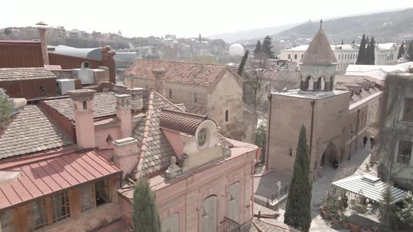 Aerial view of ancient basilic cathedral of Anchiskhati in old Tbilisi