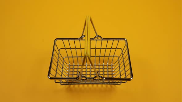 Shopping Basket with School Supplies. Stop Motion