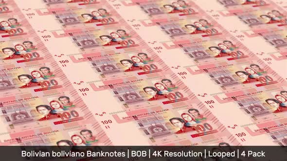 Bolivia Banknotes Money / Bolivian boliviano / Currency Bs / BOB / 4 Pack - 4K