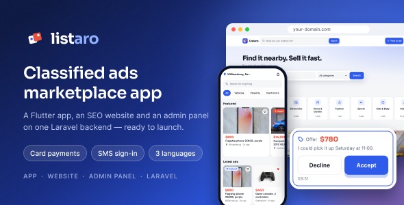 Listaro | Flutter Classified Ads Marketplace App With Website and Laravel Admin Panel