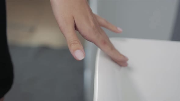 Close Up of Female Hands Cleaning Bathroom Sink Hand New Furniture