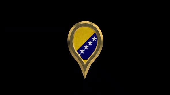 Bosnia Flag 3D Rotating Location Gold Pin Icon