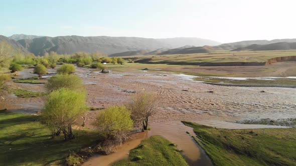 Drone Shot of River and Mountains in Kazakhstan