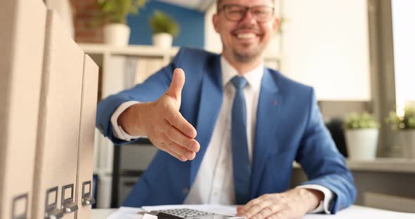 Young Smiling Businessman Giving His Hand for Handshake  Movie