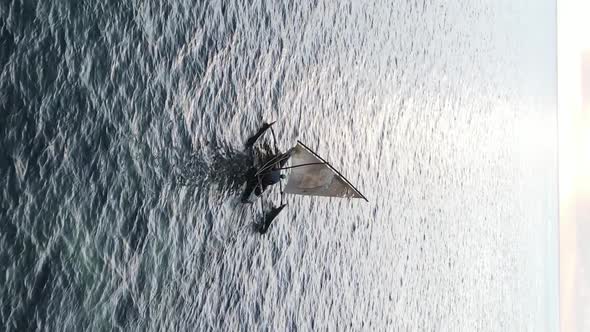 Vertical Video Boats in the Ocean Near the Coast of Zanzibar Tanzania Aerial View